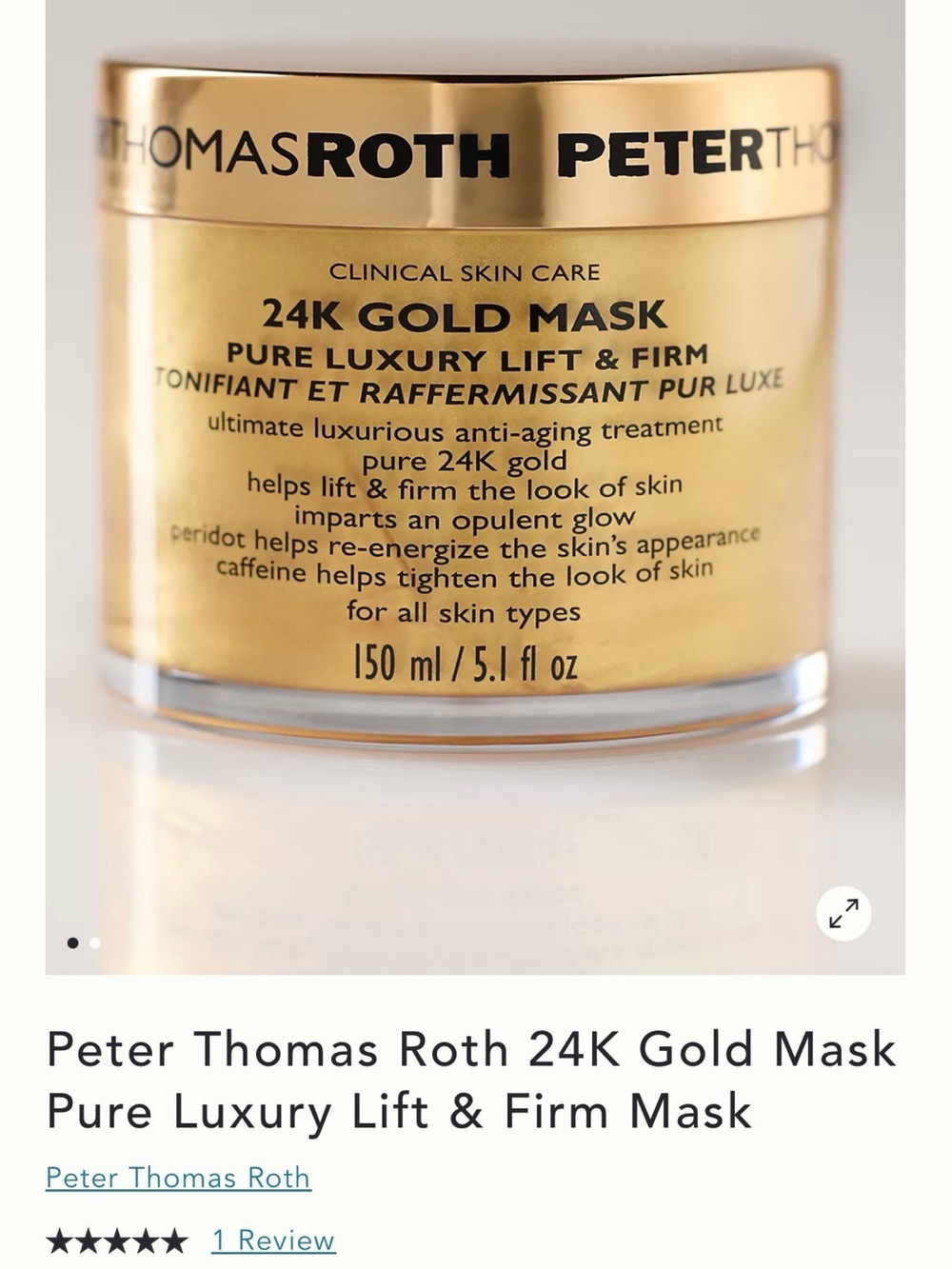 Peter Thomas Roth 24K Gold Mask Pure Luxury Life & Firm